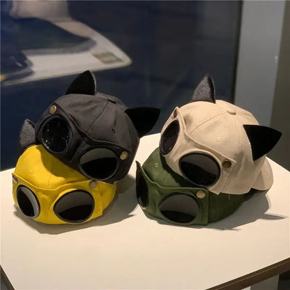 Women's Casual Cat Ear Baseball Hat with Glasses