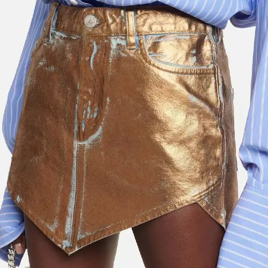 Gold Painted Low Waist Denim Skirt