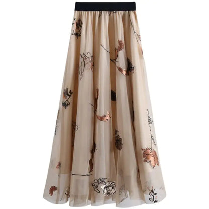 Retro Mesh Embroidered Women's Swing Dress