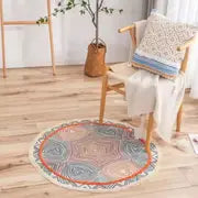 Tassel Round Rug in Cotton, Retro Ethnic Design (31.5in)
