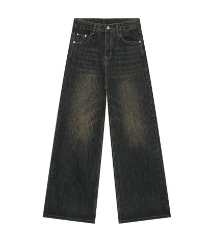 Retro Washed Loose Black Denim Trousers