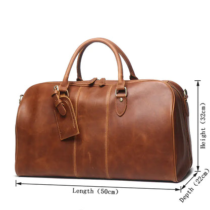 Men's Leather Crossbody Travel Duffel Bag
