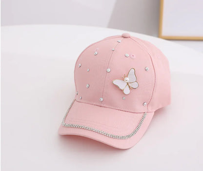 Girls' Pearl Butterfly Baseball Cap for Ages 2-6
