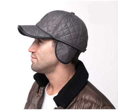 Men's Winter Leather Baseball Cap with Ear Flaps