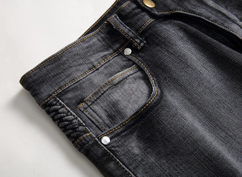 Men's Black Straight Leg Motorcycle Jeans