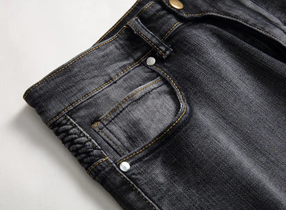 Men's Black Straight Leg Motorcycle Jeans