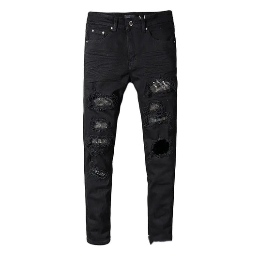 Black Cat Whiskered Denim Jeans