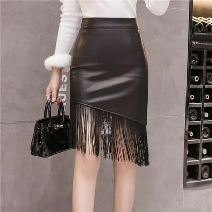 Women's Black Slim Tassel Skirt