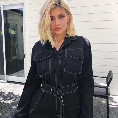 Women's Long Sleeve Streetwear Romper with Pockets