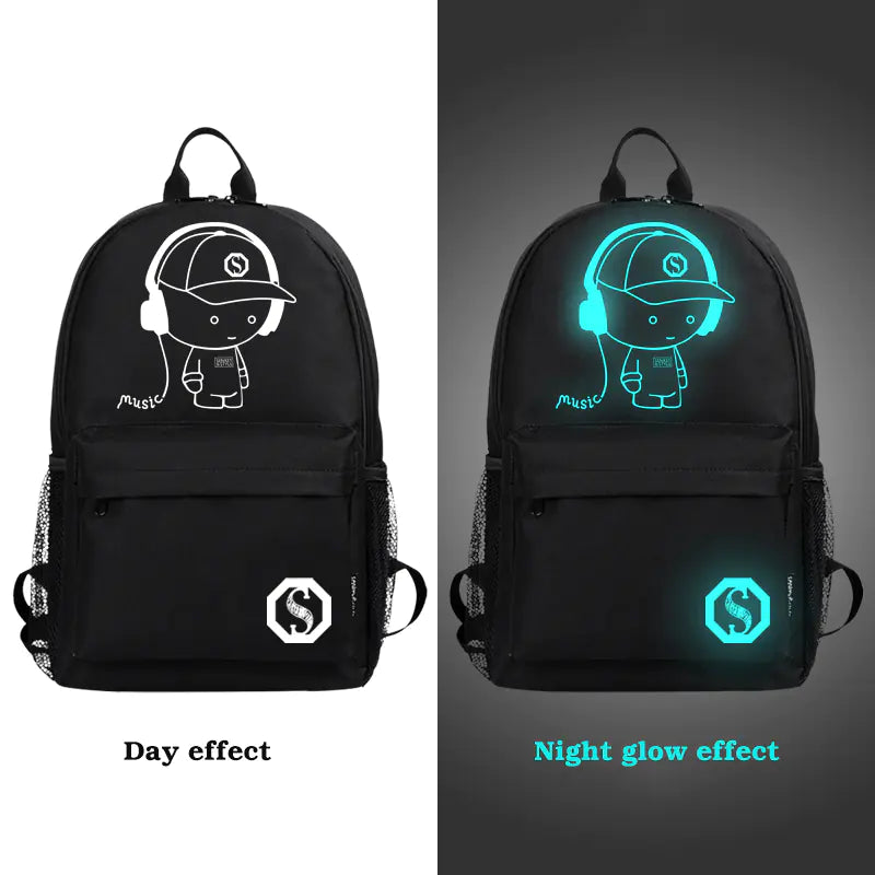 Glow-in-the-Dark Computer Backpack - Music Kid Style