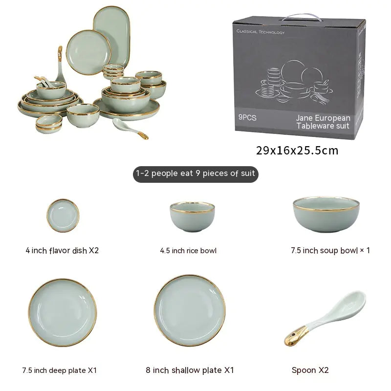 Golden Trim Ceramic Dish Set