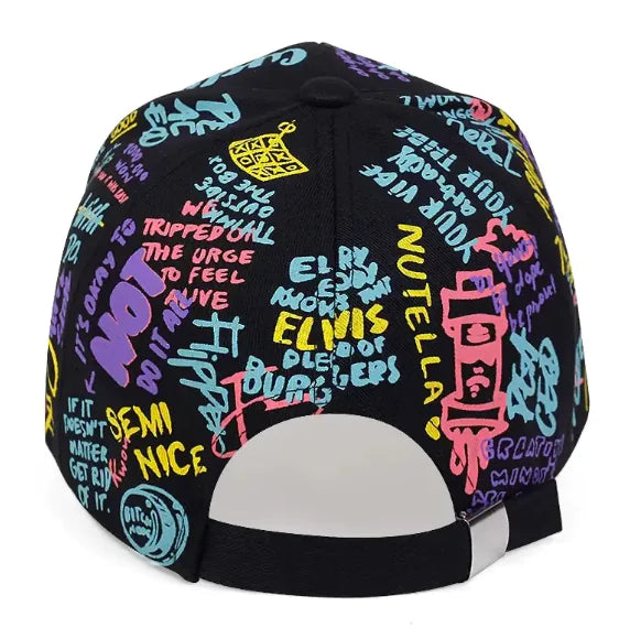 Urban Graffiti Print Baseball Cap - Black & White