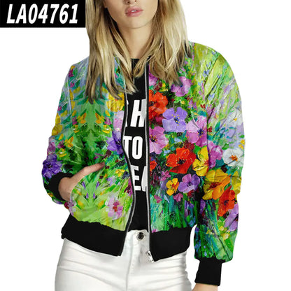 Women's Floral Pattern Stand-Up Collar Baseball Uniform