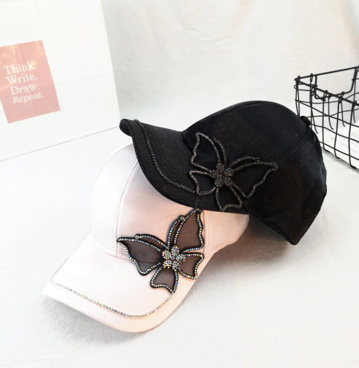 Women's Baseball Cap with Rhinestone Butterfly Embroidery