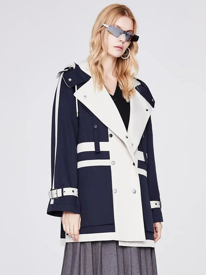 Women's Colorblock Double Breasted Trench Overcoat