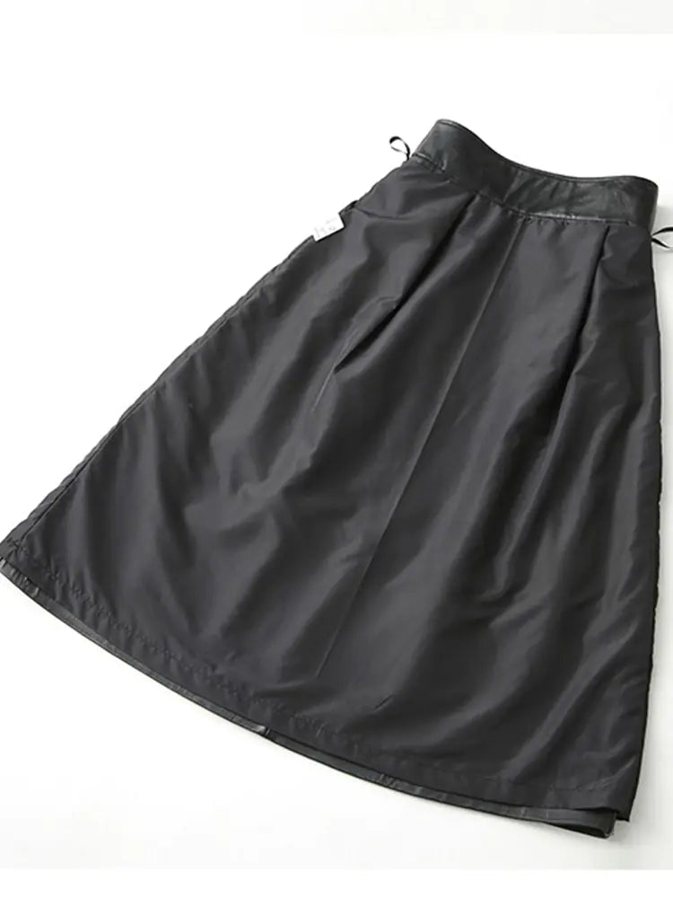 Genuine Leather A-Line Midi Skirt