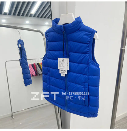 Kids Lightweight Down Vest with Stand Collar (90% White Duck Down)