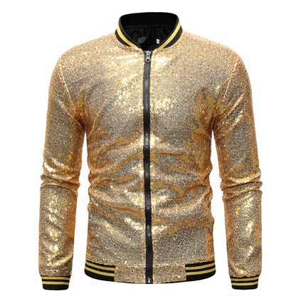 Glittery Stand Collar Baseball Jacket