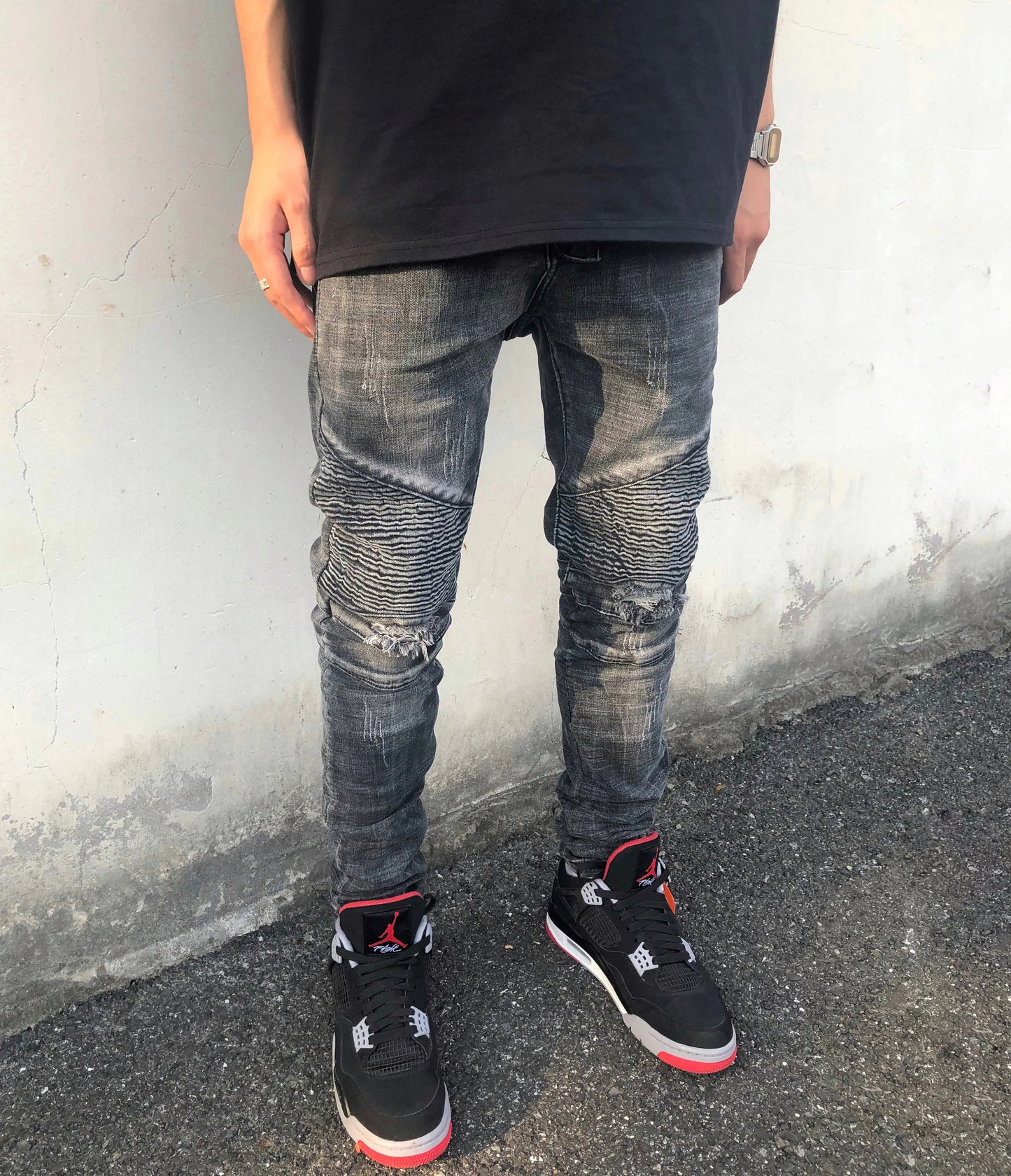 ZS Slim Fit Distressed Motorcycle Jeans