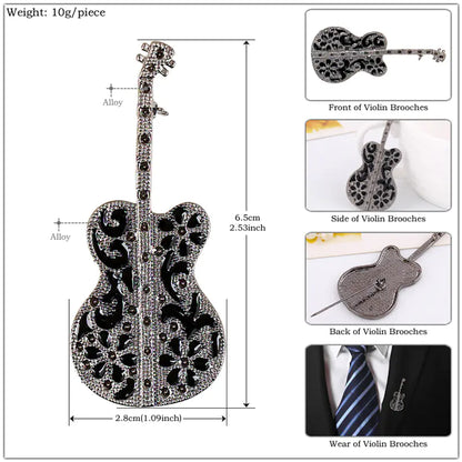 Vintage Black Guitar Violin Brooch Pin Accessory