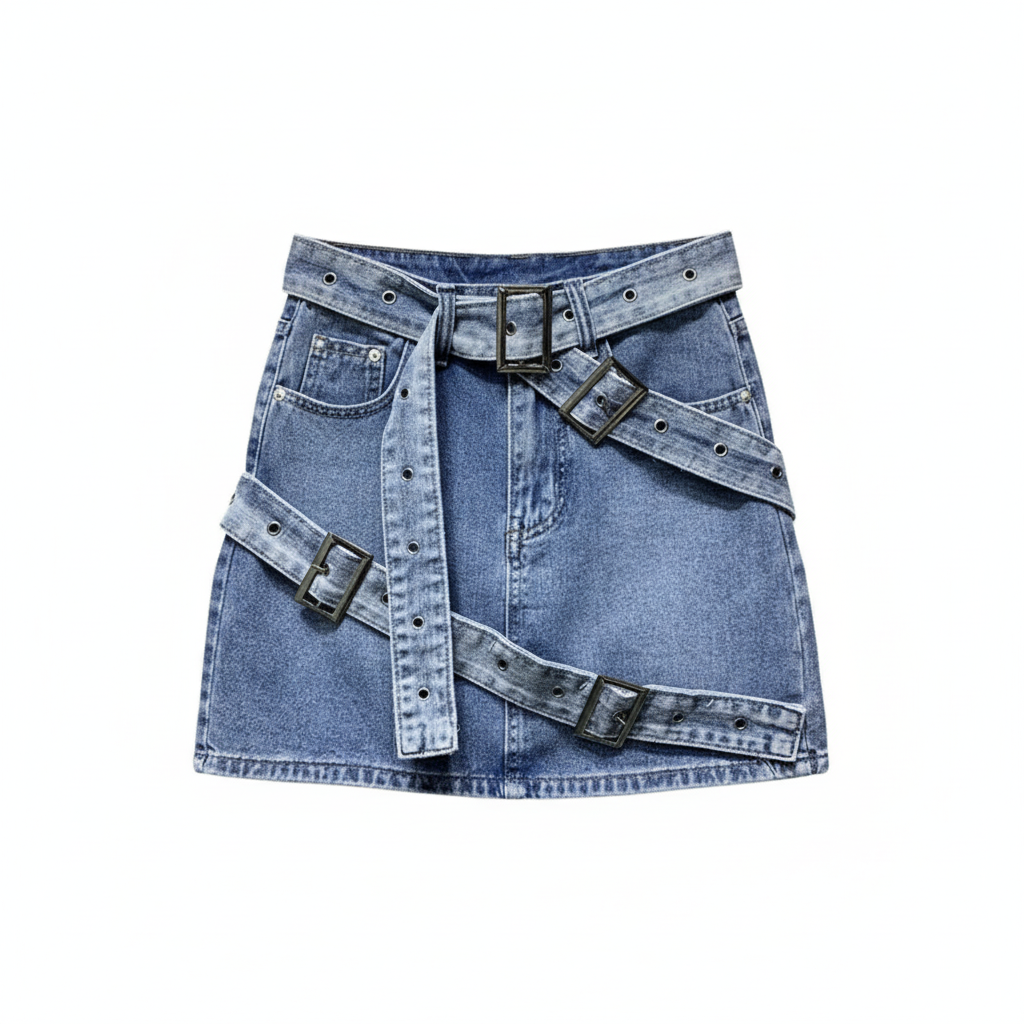 Design Denim Skirt with Straps