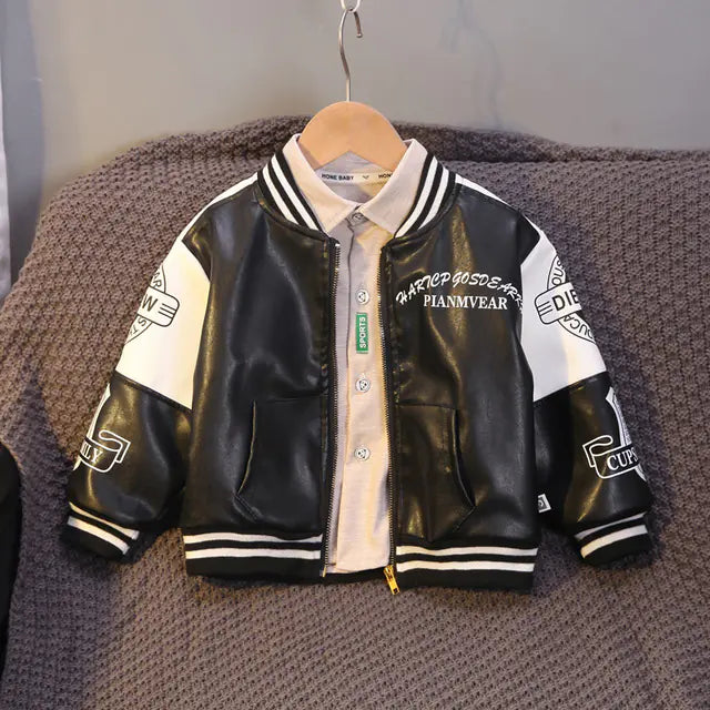 Baby Boys Letter Print Baseball Jacket with Stripes