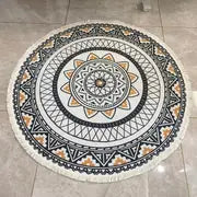 Tassel Round Rug in Cotton, Retro Ethnic Design (31.5in)