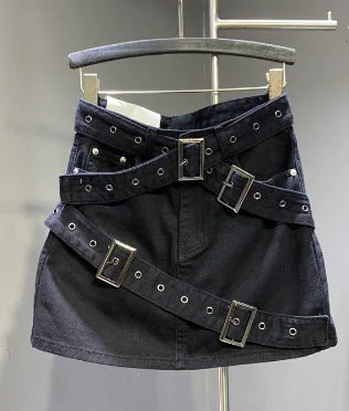 Design Denim Skirt with Straps