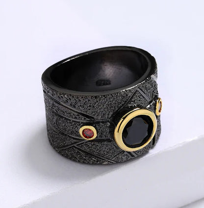 Geometric Black Retro Baroque Ring