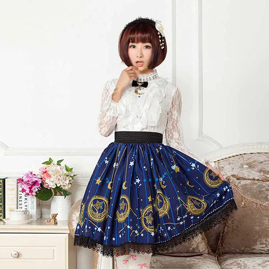 Starry Night Blue Pleated Skirt
