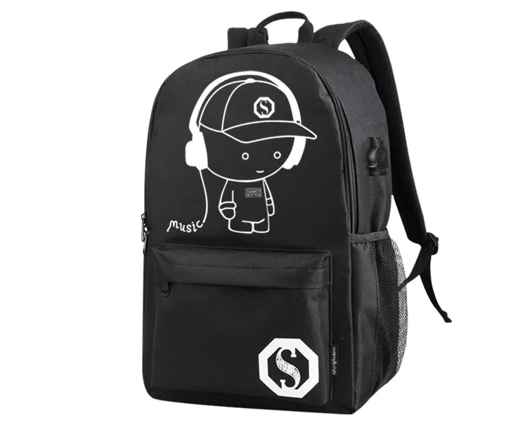 Glow-in-the-Dark Computer Backpack - Music Kid Style