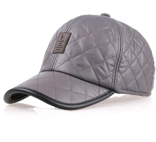 Men's Winter Leather Baseball Cap with Ear Flaps