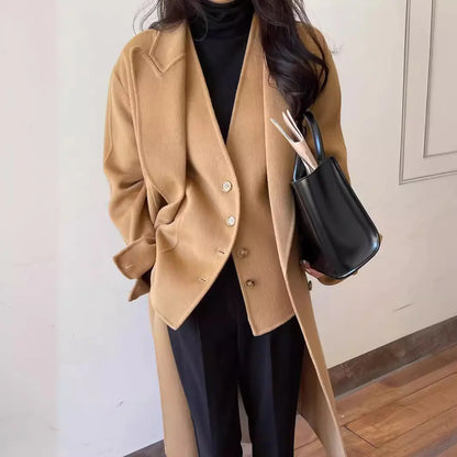 Women's Woolen Coat with Three-Quarter Sleeves