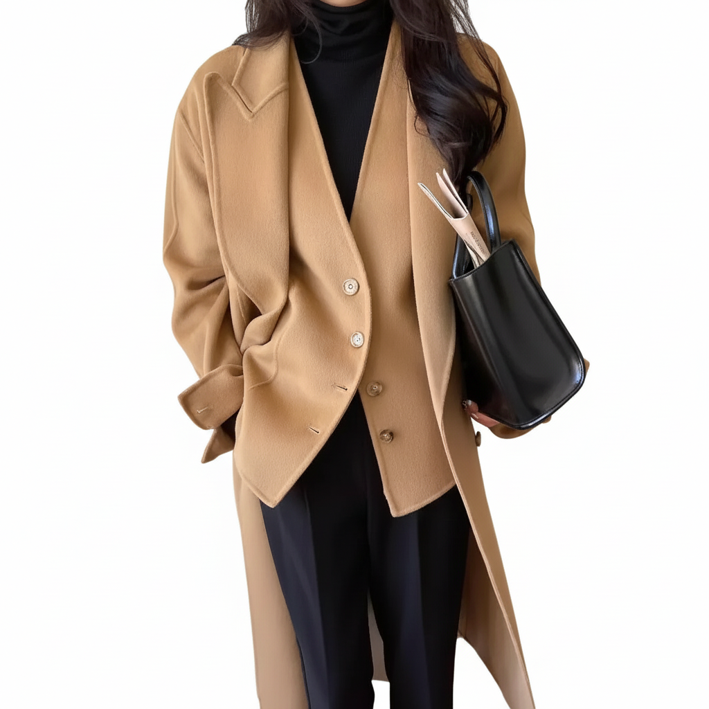 Women's Woolen Coat with Three-Quarter Sleeves