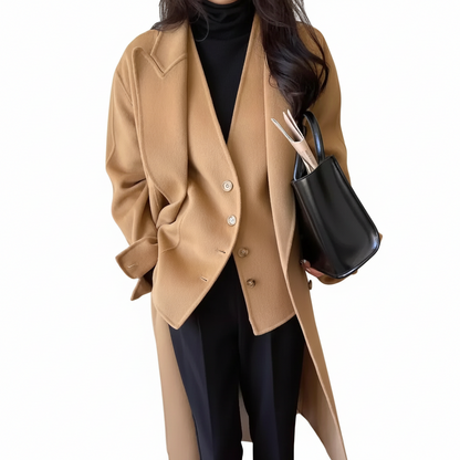 Women's Woolen Coat with Three-Quarter Sleeves