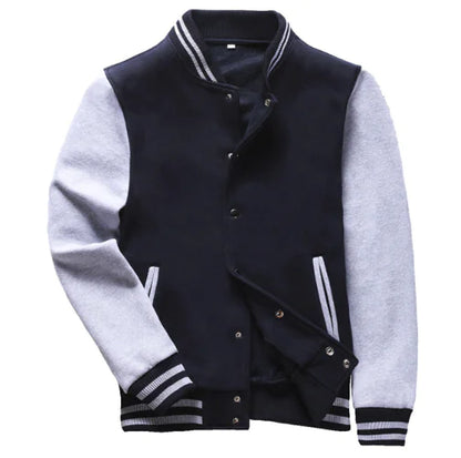 Men's Thick Baseball Jacket with Stand Collar