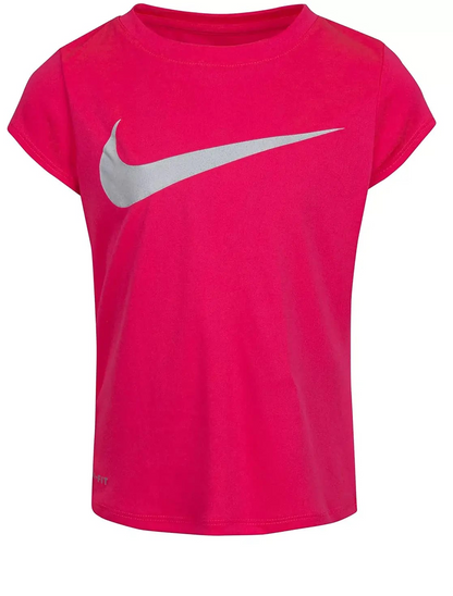 Nike Little Girls Dri-Fit Swoosh Print Tee & Shorts Set Grey/Pink 2T