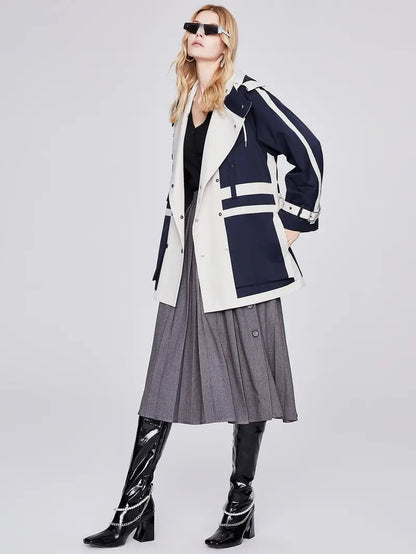 Women's Colorblock Double Breasted Trench Overcoat