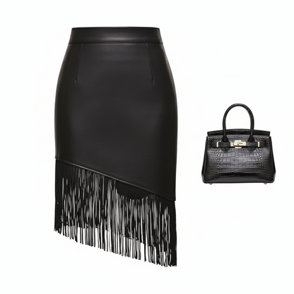 Women's Black Slim Tassel Skirt