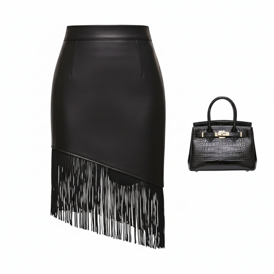 Women's Black Slim Tassel Skirt