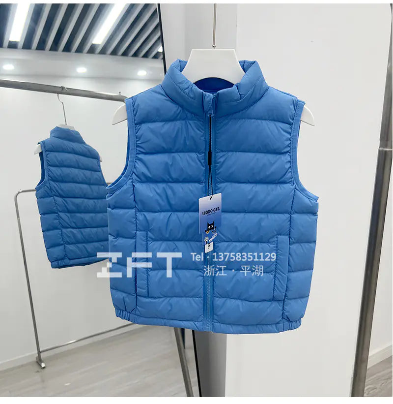 Kids Lightweight Down Vest with Stand Collar (90% White Duck Down)