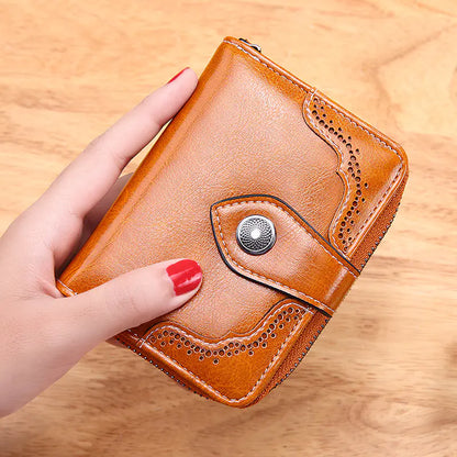 Women's Retro Waxed Leather Zipper Wallet