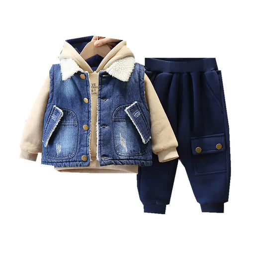 Kids' Denim Jacket Set with Fleece Lining (0-3 Years)