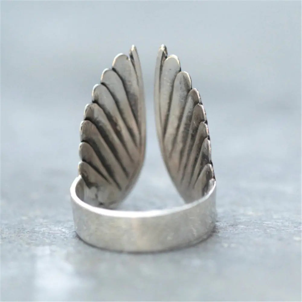 Vintage Black Angel Wings Open Ring