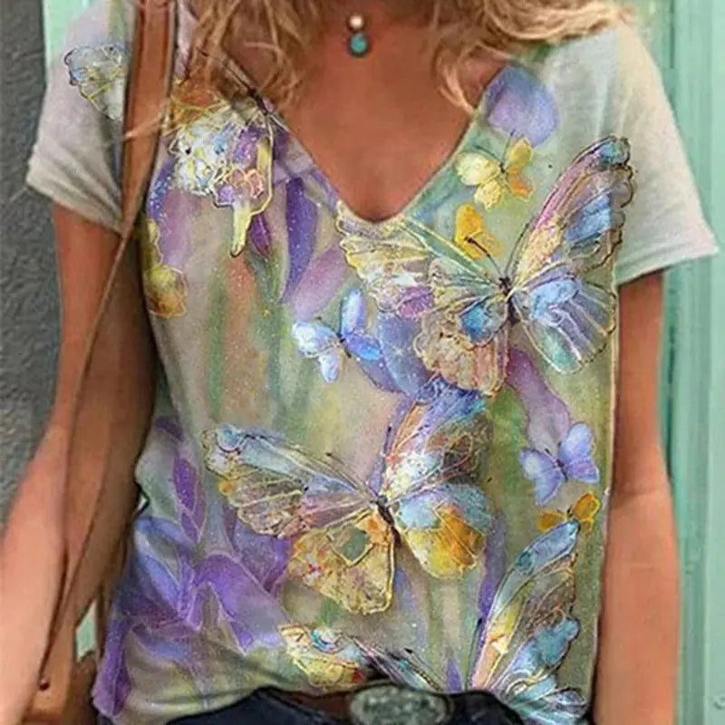 Women's Abstract Figure Print V-Neck T-Shirt