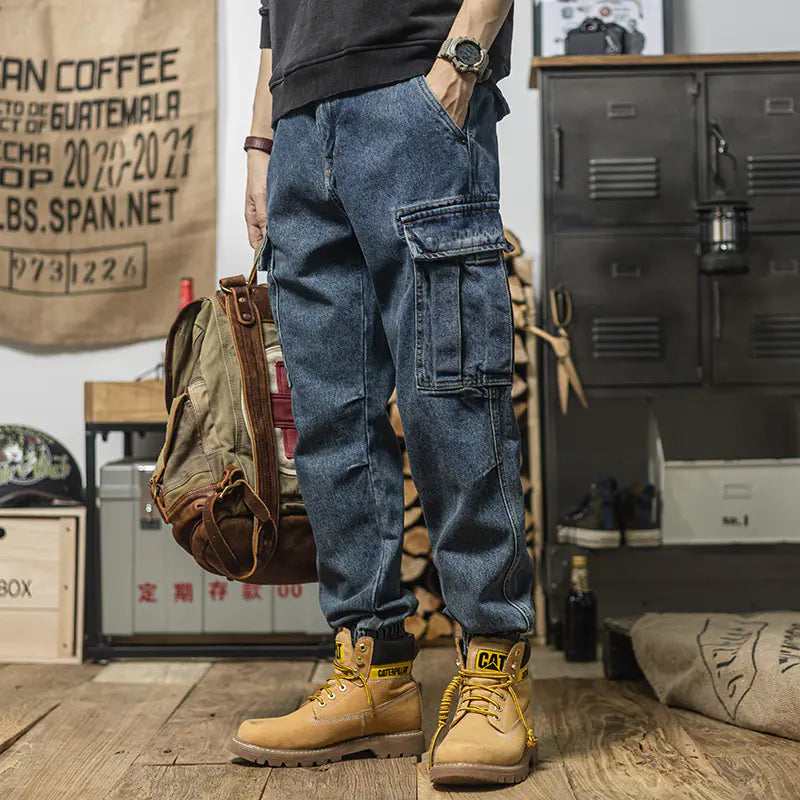 Men's Loose-Fit Harem Denim Cargo Pants with Pockets