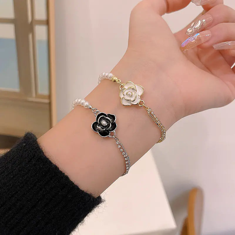 Vintage Camellia Pearl Bracelet - Hong Kong Style