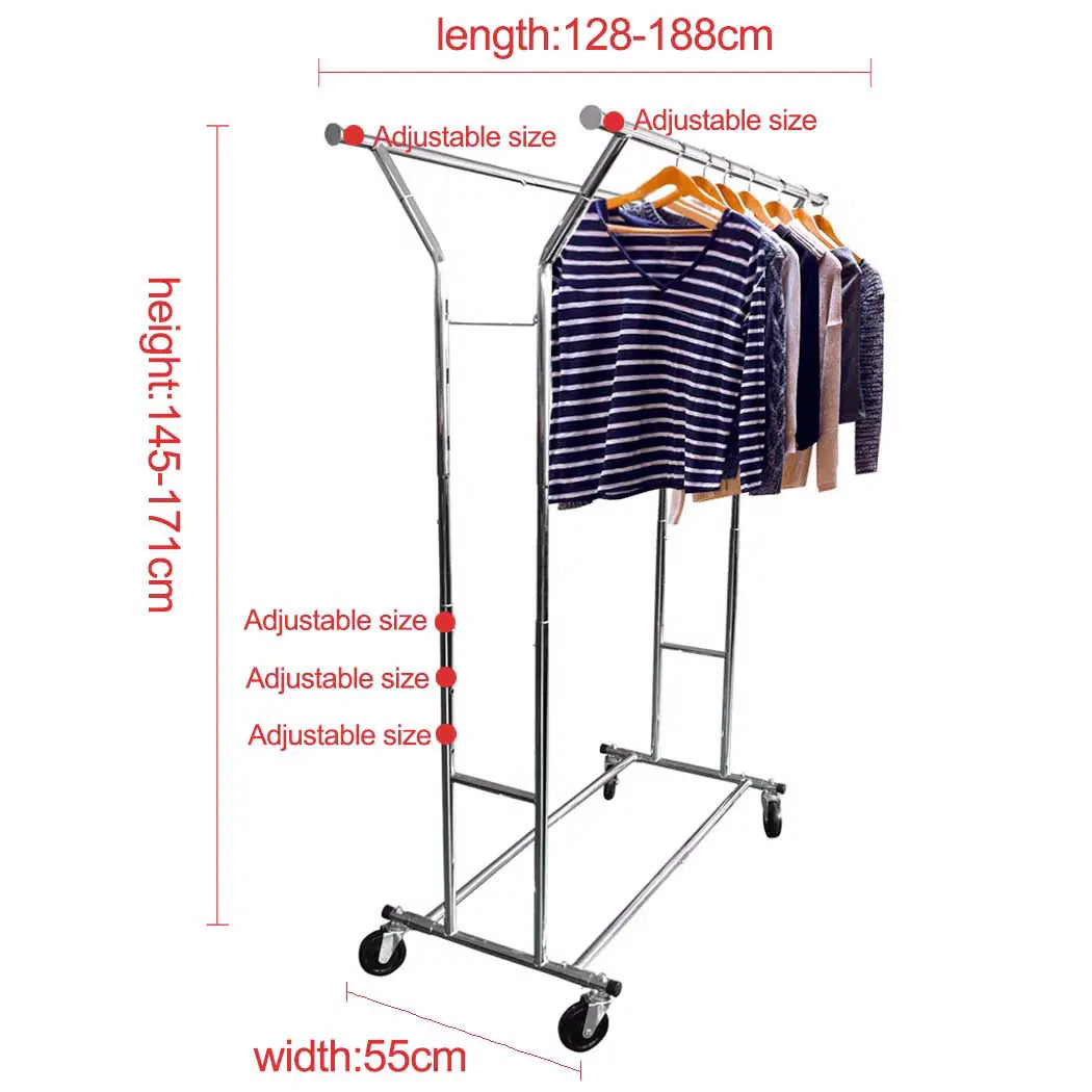Metal Double Rod Clothes Drying Rack with Wheels
