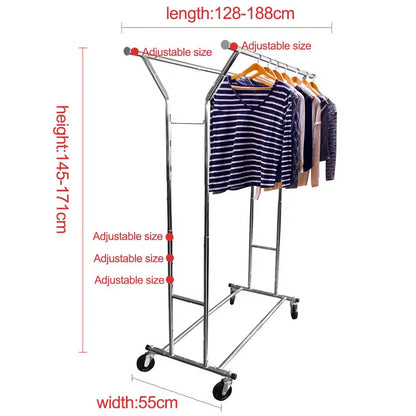 Metal Double Rod Clothes Drying Rack with Wheels