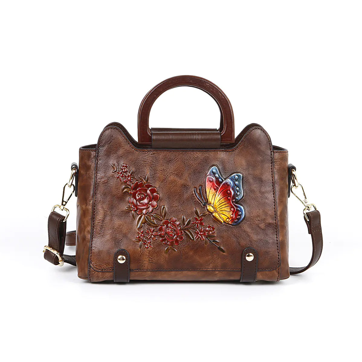 Embossed Leather Single Shoulder Crossbody Handbag